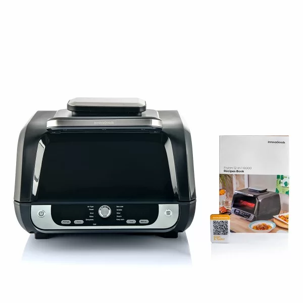 Oil-free Fryer with Grill, Accessories and Recipe Book InnovaGoods Air Fryer Fryinn 12-in-1 6000 Black Steel 6 L 3400 W