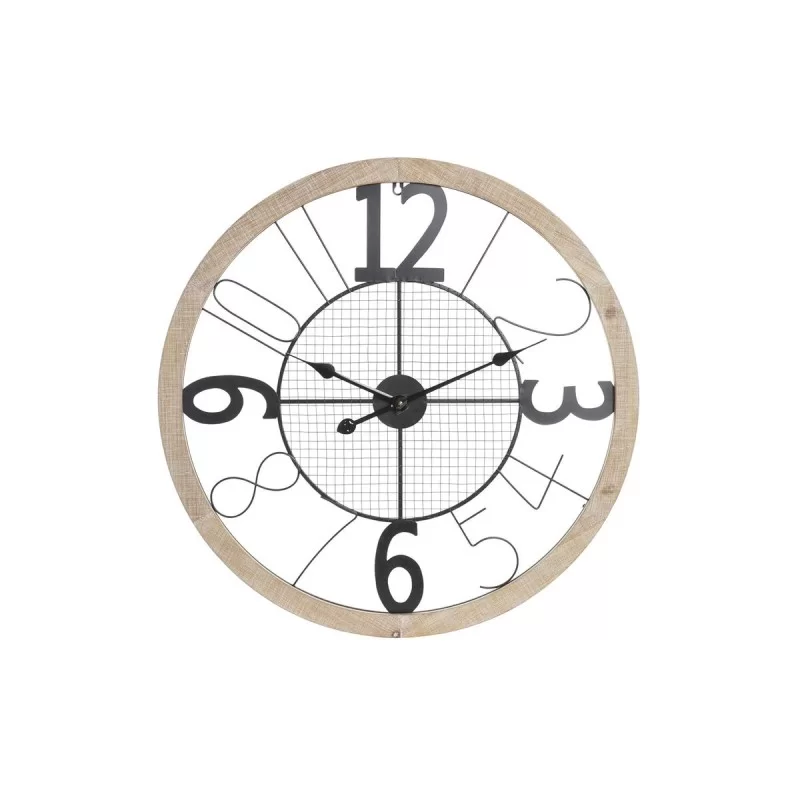 Wall Clock DKD Home Decor Natural Black MDF Iron (70 x 4 x 70 cm)