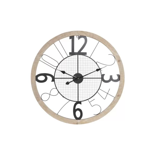 Wall Clock DKD Home Decor Natural Black MDF Iron (70 x 4 x 70 cm)