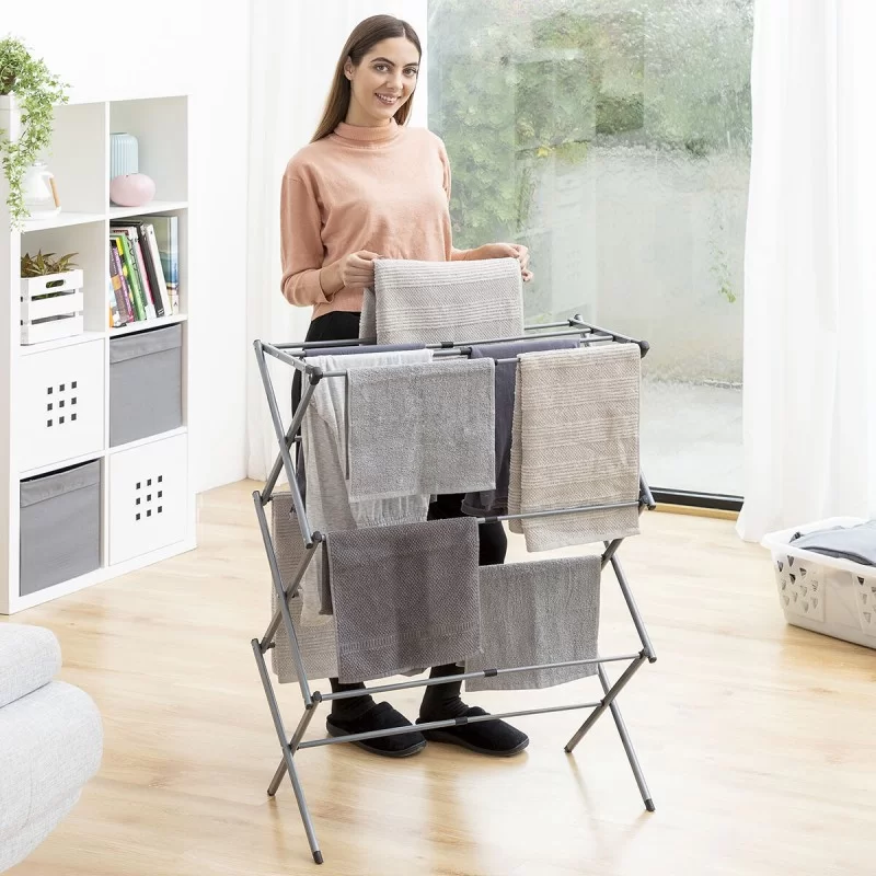Folding and Extendable Metal Clothes Dryer with...