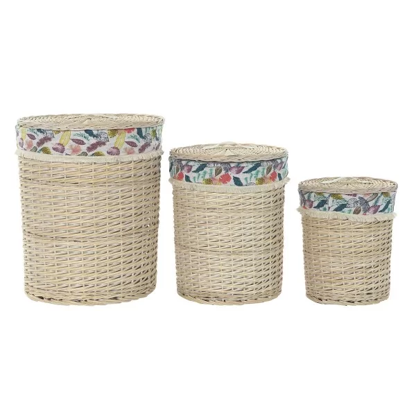 Laundry basket DKD Home Decor 46 x 46 x 56 cm Natural Metal Multicolour wicker 30 x 40 cm 3 Pieces