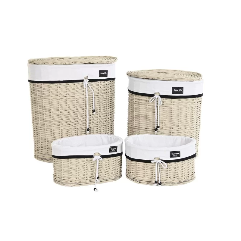 Set of Baskets DKD Home Decor 51 x 38 x 58 cm Beige Polyester White wicker