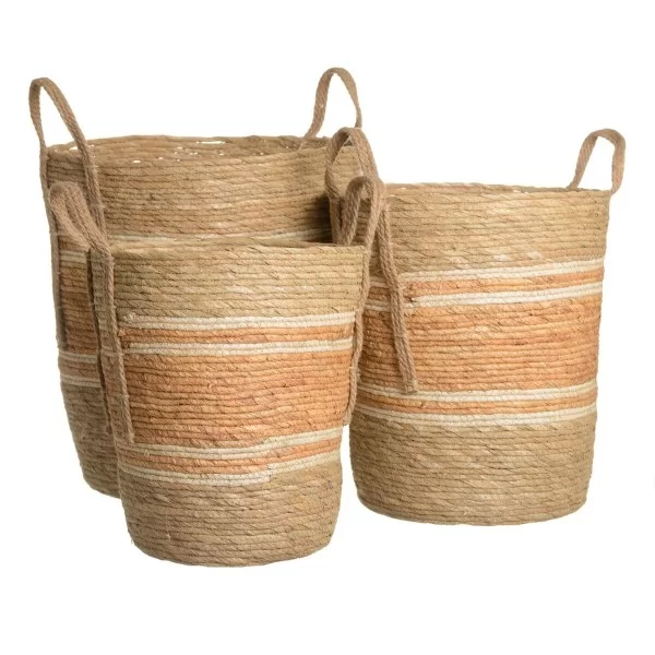 Set of Baskets 42 x 42 x 48 cm Natural Orange Natural Fibre (3 Pieces)
