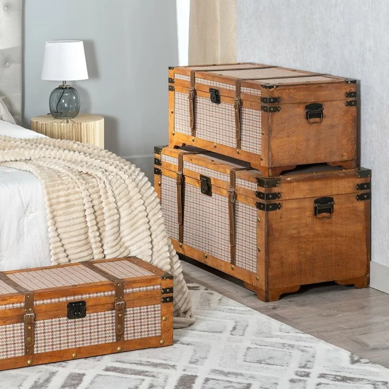 Set of Chests 90 x 47 x 45 cm Synthetic Fabric...