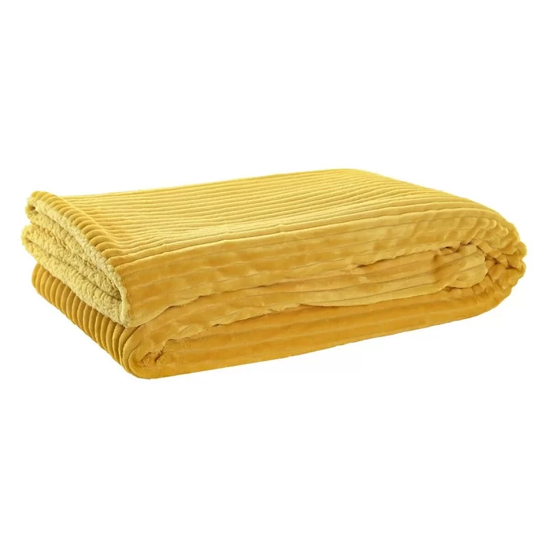 Blanket DKD Home Decor 150 x 200 x 2 cm Yellow Mustard Scandinavian