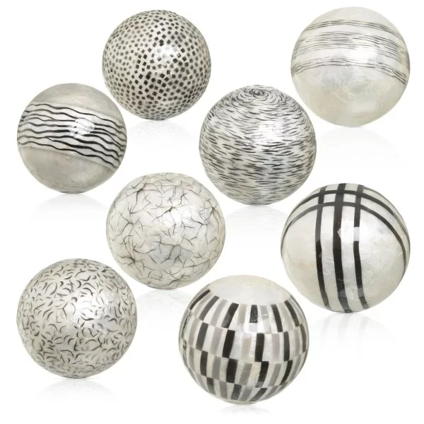 Balls CAPIZ Decoration Black White 10 x 10 x 10 cm (8 Units)