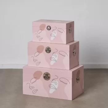 Set of Chests 65 x 38 x 35 cm Canvas DMF (3 Pieces) 2