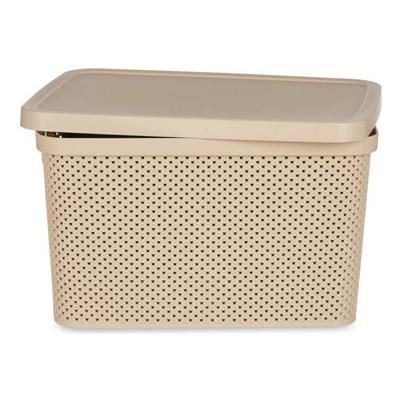 Storage Box with Lid Beige Plastic (28 x 22 x...