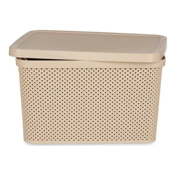 Storage Box with Lid Beige Plastic (28 x 22 x 39 cm)