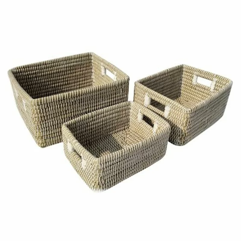 Basket set DKD Home Decor Natural White Seagrass (45 x 35 x 24 cm) (3 Pieces)
