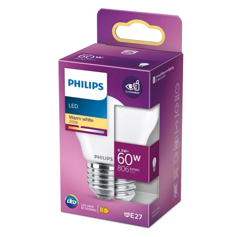 LED lamp Philips E 6,5 W 60 W E27 806 lm 4,5 x...