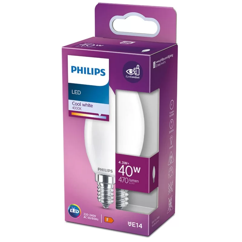 LED lamp Philips Candle White F 40 W 4,3 W E14...