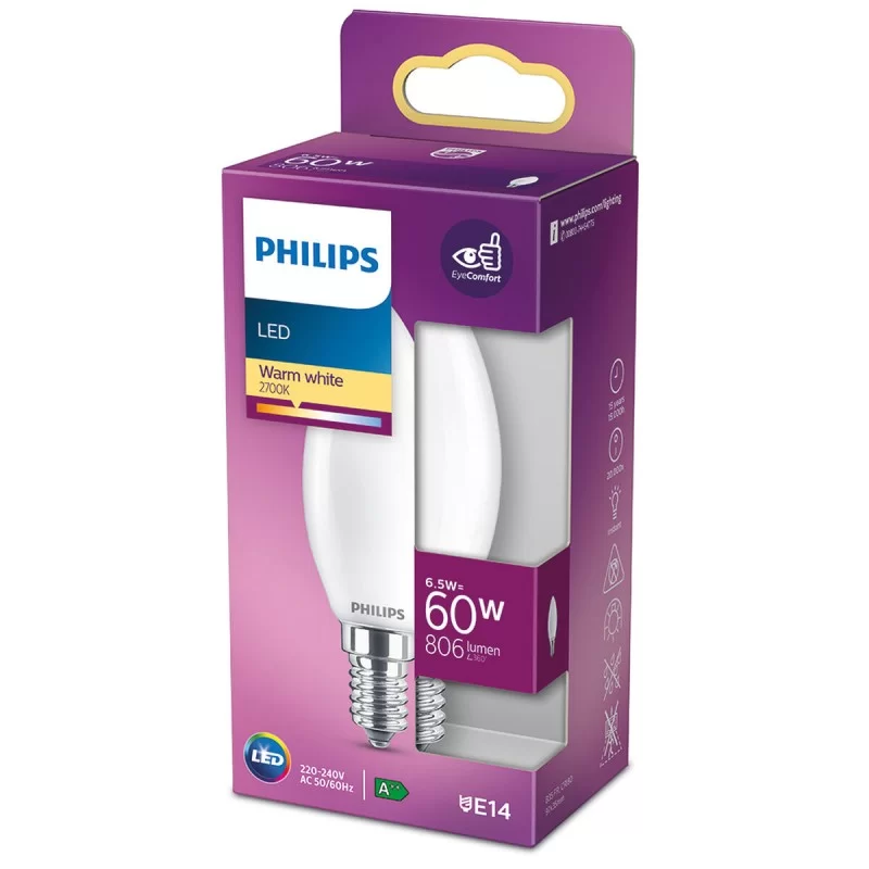 LED lamp Philips Candle E 6,5 W 60 W E14 806 lm...