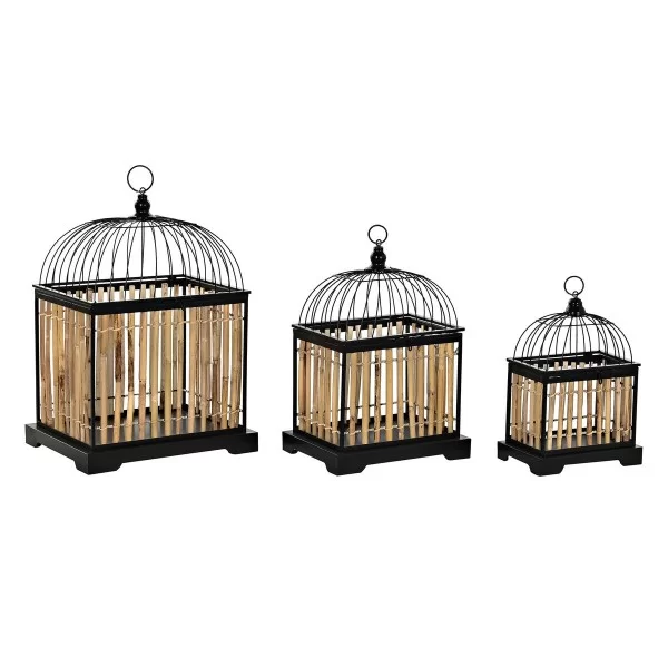 Decorative Figure DKD Home Decor Natural Black Metal Rattan (38,5 x 30 x 54 cm) (3 Pieces)