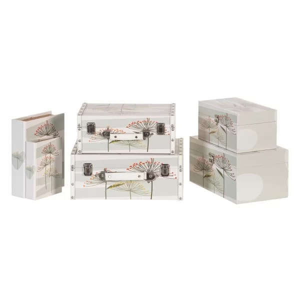 Set of Chests 34,5 x 24,5 x 14 cm Flowers Canvas DMF (2 Pieces)