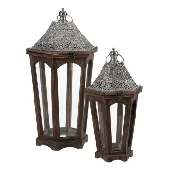 Lantern 32 x 28 x 60 cm Candleholder Brown Silver Fir...