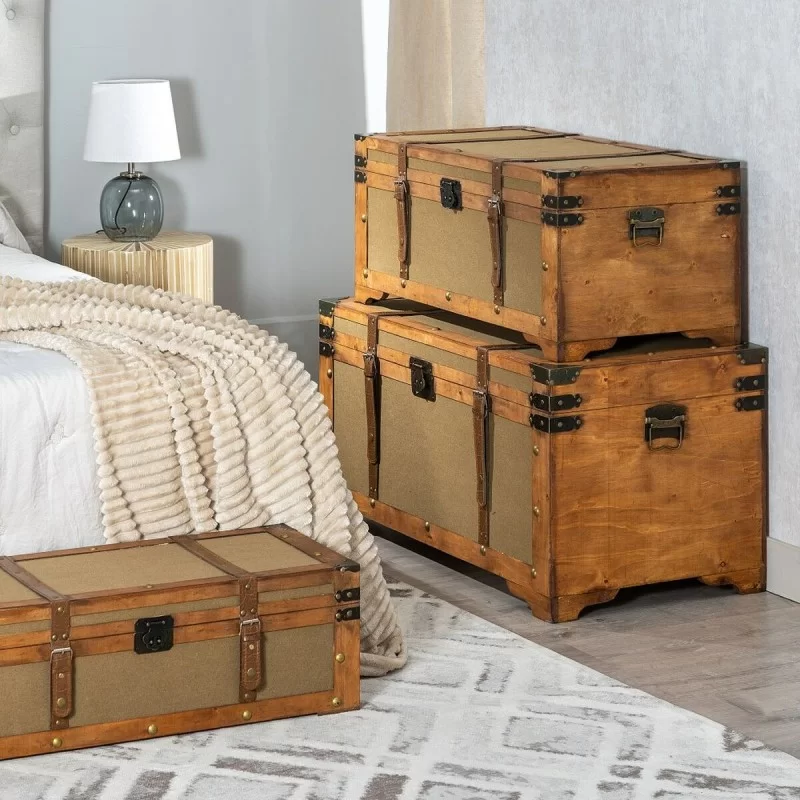 Set of Chests 90 x 47 x 45 cm Synthetic Fabric...