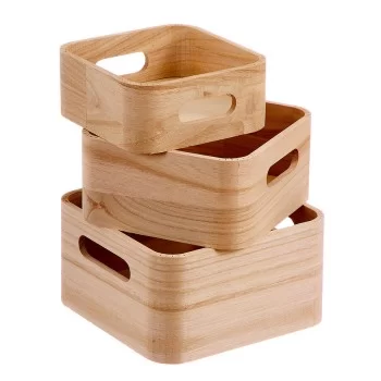 Set of Stackable Organising Boxes Caison Wood Natural 3...