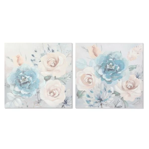 Painting DKD Home Decor 80 x 3 x 80 cm Flowers Shabby Chic (2 Units)