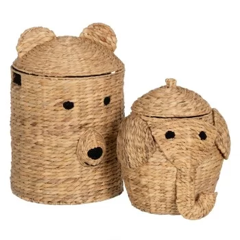 Basket Elephant Black Beige Natural Fibre 38 x 38 x 42 cm 2