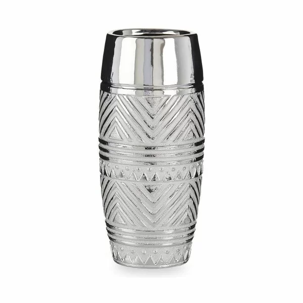 Vase Cylinder Stripes Silver Ceramic 13,5 x 30 x 13,5 cm (6 Units)