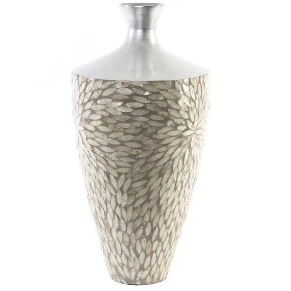 Vase DKD Home Decor Mosaic Silver Grey Mother of pearl Bamboo (25 x 25 x 50,5 cm)