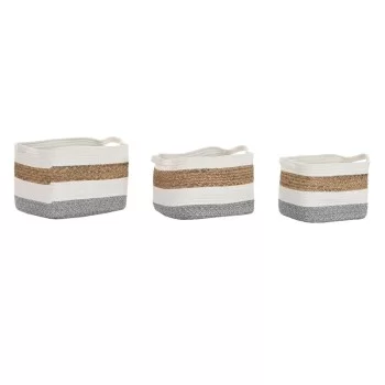 Basket set DKD Home Decor Cotton White Natural Fibre (36...