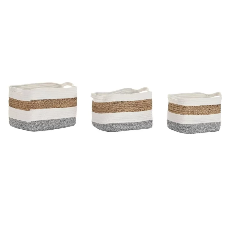 Basket set DKD Home Decor Cotton White Natural Fibre (36 x 30 x 24 cm)