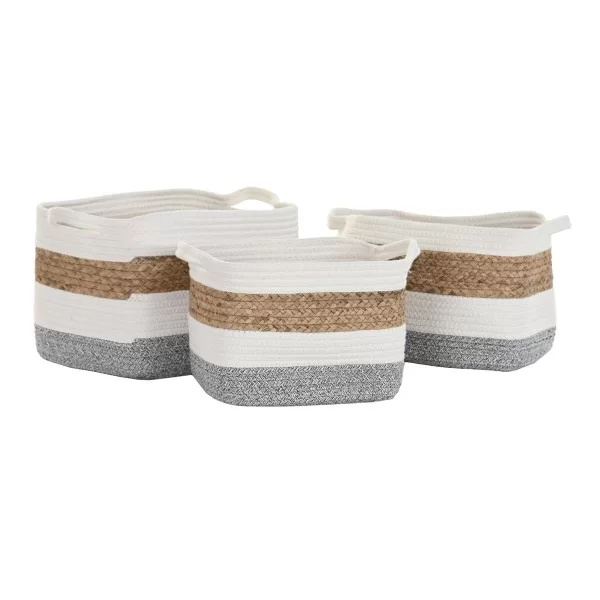 Basket set DKD Home Decor Cotton White Natural Fibre (36 x 30 x 24 cm)