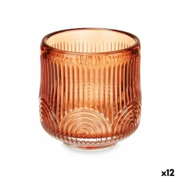 Candleholder Stripes Orange Crystal 7,5 x 7,8 x 7,5 cm...