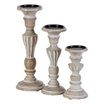 Candleholder 14 x 14 x 37,5 cm Metal Wood White (3 Units)