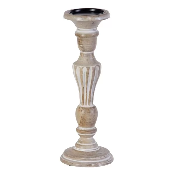 Candleholder 14 x 14 x 37,5 cm Metal Wood White (3 Units)