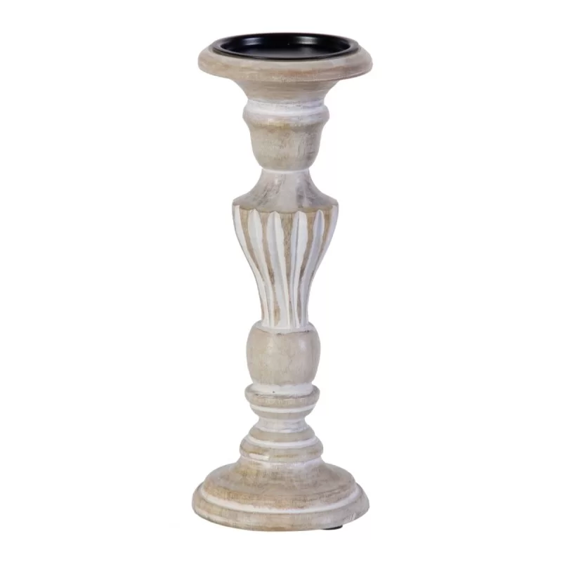 Candleholder 14 x 14 x 37,5 cm Metal Wood White...