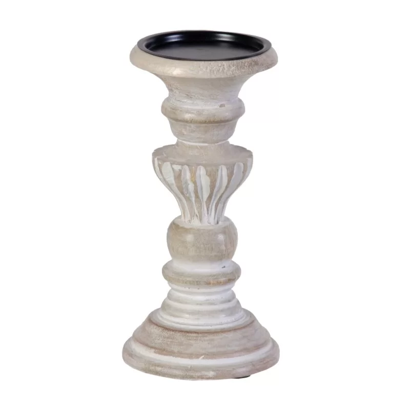 Candleholder 14 x 14 x 37,5 cm Metal Wood White...
