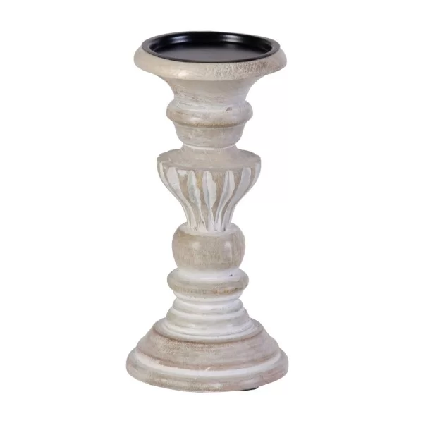 Candleholder 14 x 14 x 37,5 cm Metal Wood White (3 Units)