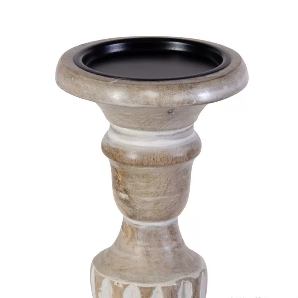 Candleholder 14 x 14 x 37,5 cm Metal Wood White (3 Units)