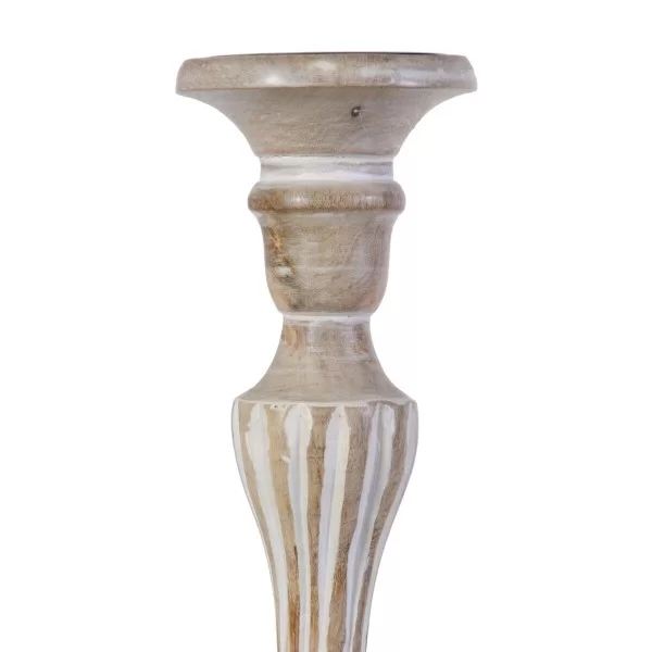Candleholder 14 x 14 x 37,5 cm Metal Wood White (3 Units)