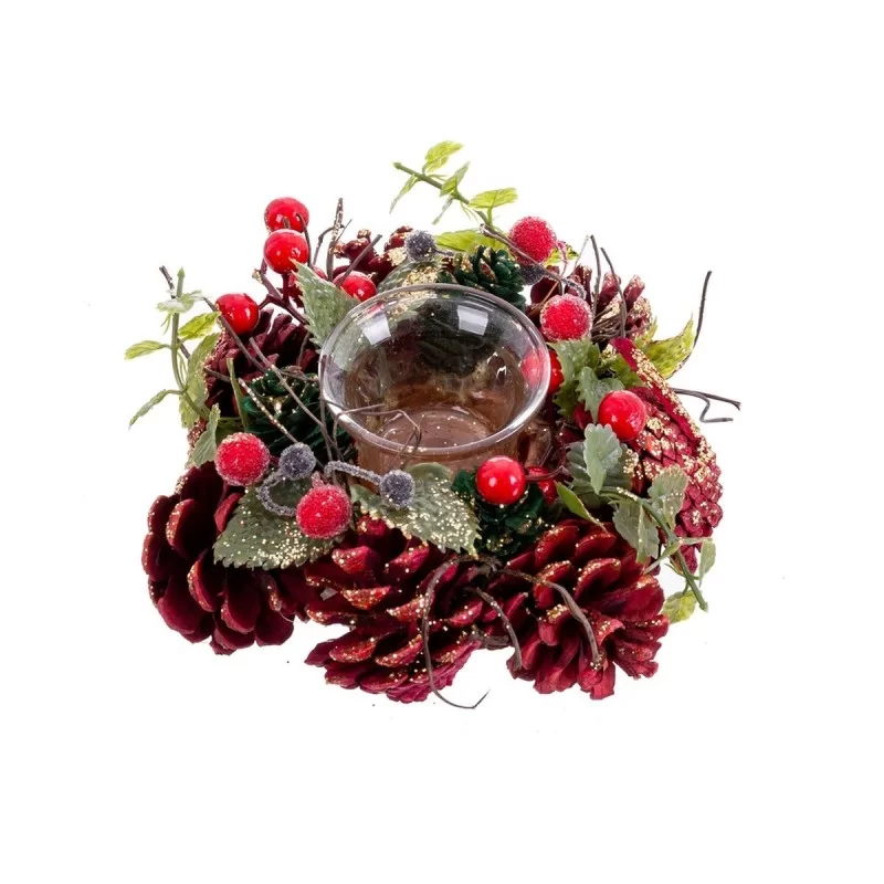 Christmas Candle Holder Red Multicolour Plastic Foam 16 x 16 x 7 cm