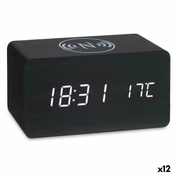 Alarm Clock with Wireless Charger Black PVC MDF Wood 15 x...