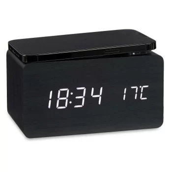 Alarm Clock with Wireless Charger Black PVC MDF Wood 15 x... 2