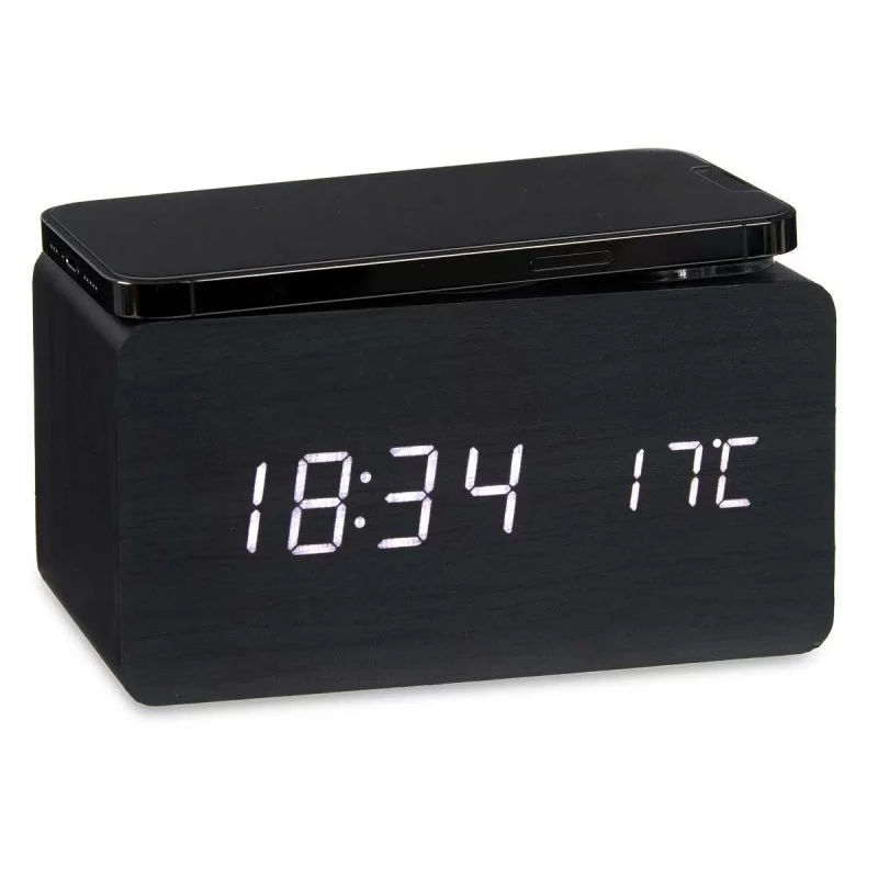 Alarm Clock with Wireless Charger Black PVC MDF...