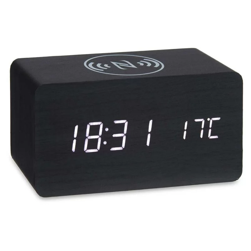Alarm Clock with Wireless Charger Black PVC MDF...