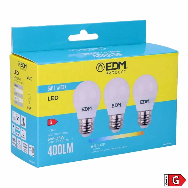 Pack of 3 LED bulbs EDM G 5 W E27 400 lm Ø 4,5...