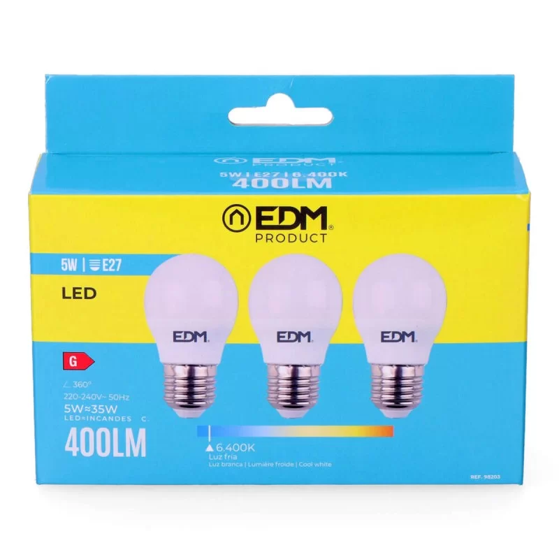 Pack of 3 LED bulbs EDM G 5 W E27 400 lm Ø 4,5...