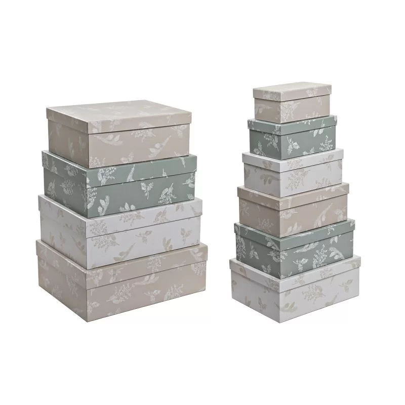 Set of Stackable Organising Boxes DKD Home Decor Beige Brown Green Cardboard (43,5 x 33,5 x 15,5 cm)