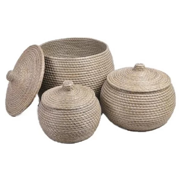 Basket set DKD Home Decor White Grey Multicolour Natural Seagrass Boho 44 x 44 x 47,5 cm (3 Pieces)