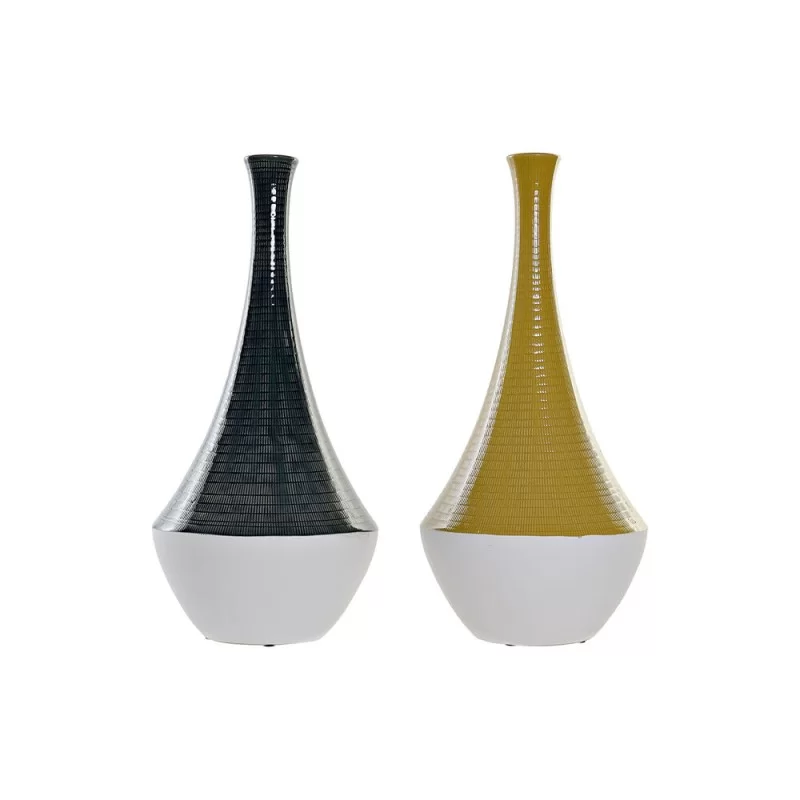Vase DKD Home Decor Blue Ocre Bicoloured Stoneware 23 x 23 x 51 cm (2 Units) 