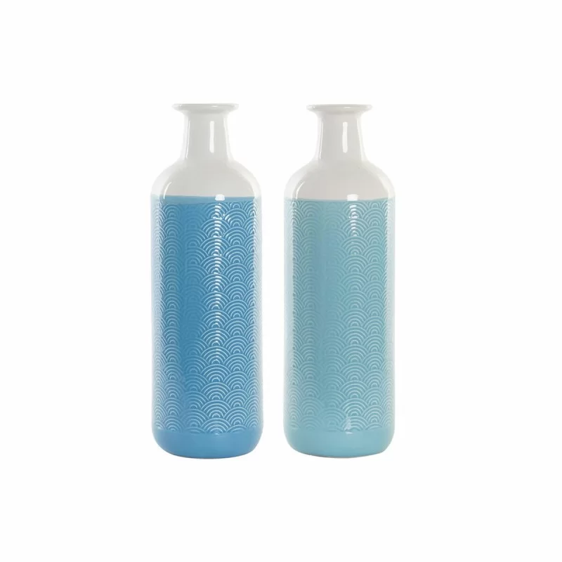 Vase DKD Home Decor 8424001829408 Blue White 13 x 13 x 41 cm Dolomite Mediterranean (2 Units)