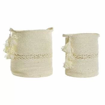 Basket set DKD Home Decor Beige Natural Fibre (34 x 34 x...