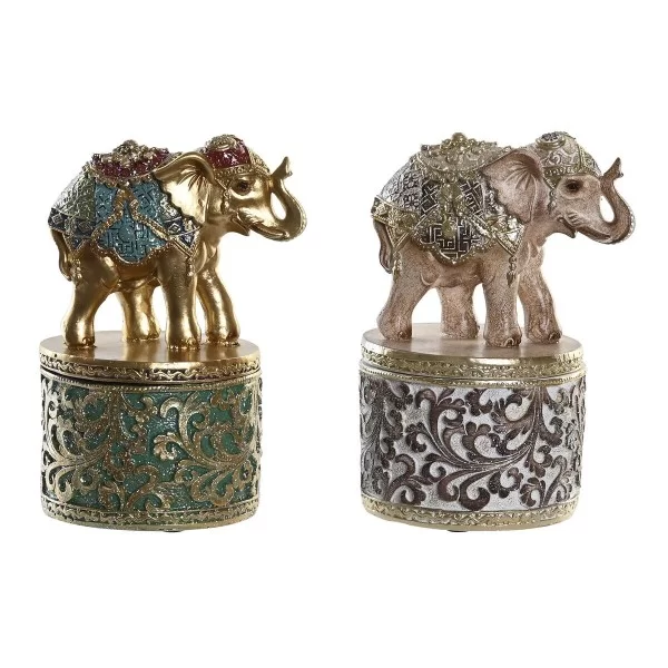 Decorative Figure DKD Home Decor Beige Golden Elephant Colonial 9 x 9 x 17 cm (2 Units)